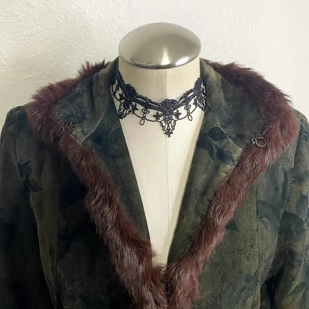 Vintage Madeline Velvet and Genuine Fur Trim Floor Length Coat Grunge Goth - Picture 7 of 16